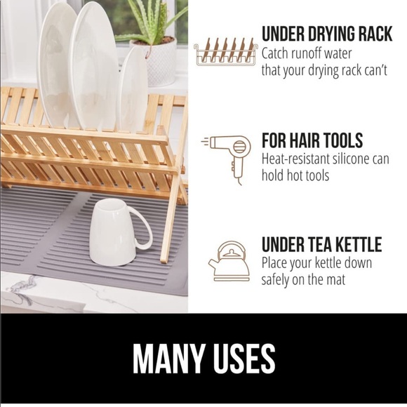 GORILLA GRIP Dish Drying Mat Food Grade Silicone Quick Dry Kitchen Hair Tools - Picture 3 of 5